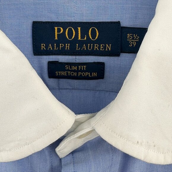 Polo Ralph Lauren Slim Fit Stretch Poplin Light Blue Button Up Shirt sz 15.5 - Picture 4 of 6